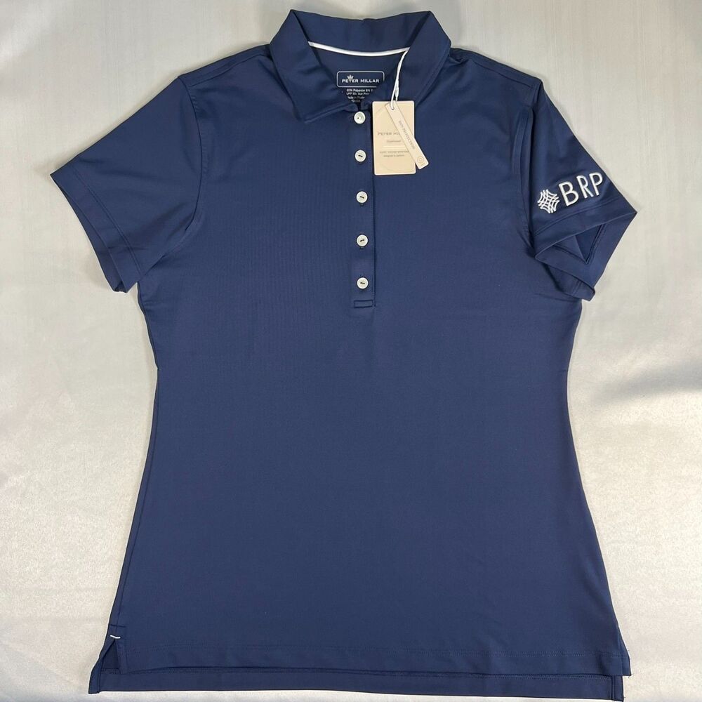 Peter Millar Perfect Fit Performance Polo Shirt Womens M Navy Blue UPF 50+ Golf
